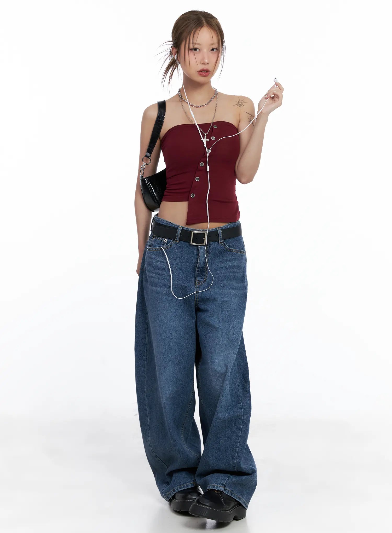Asymmetric Button Tube Top CL510