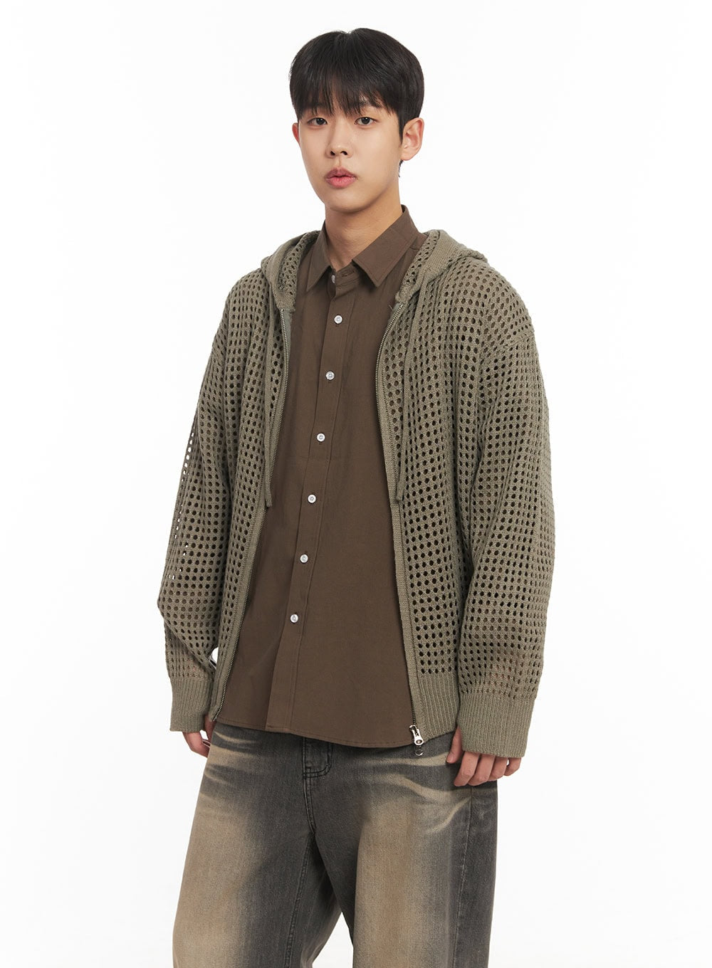 Men's Mesh Knit Hooded Zip-Up Jacket IM514