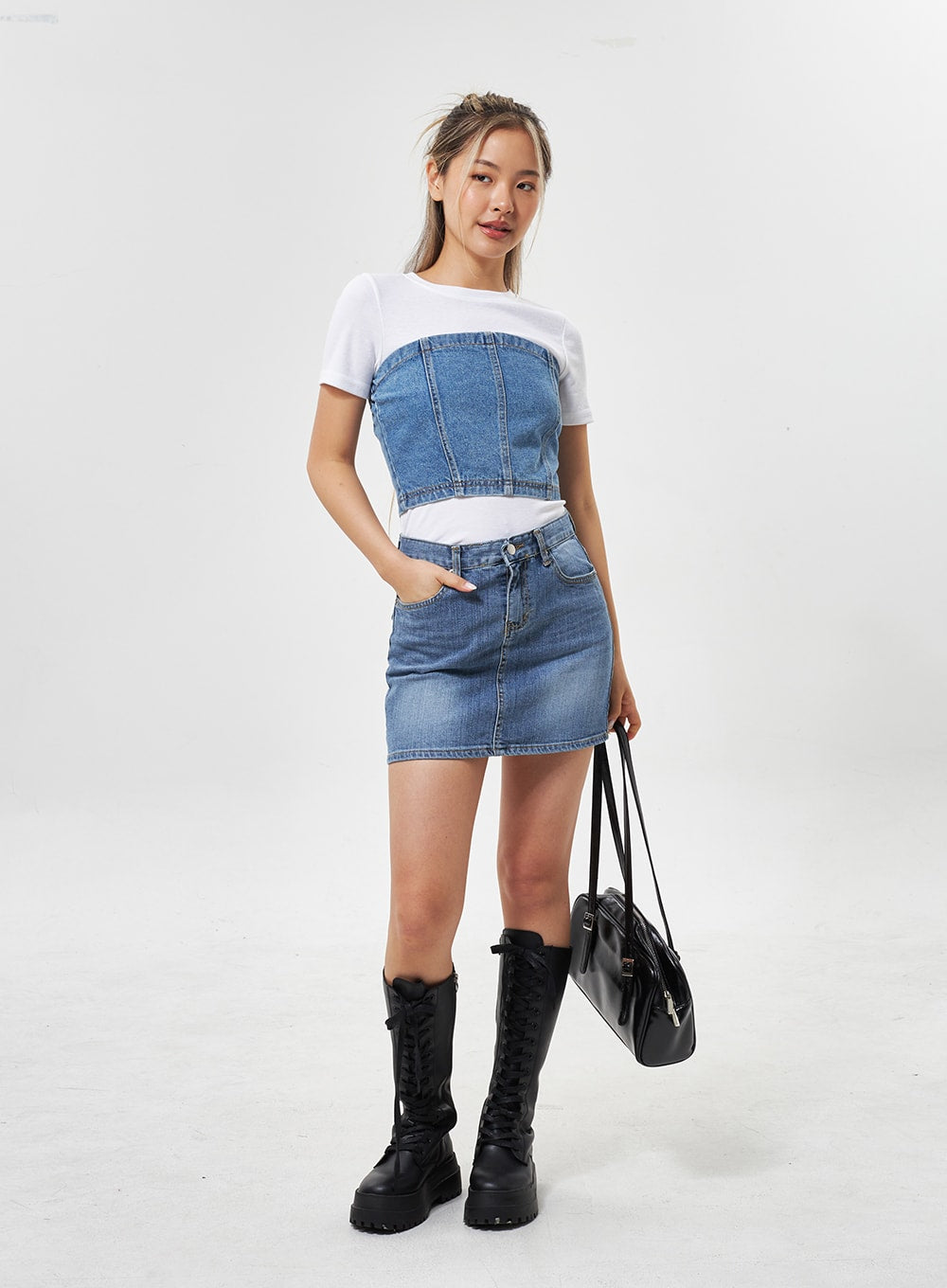 Mid-Wash Denim Mini Skirt CU301