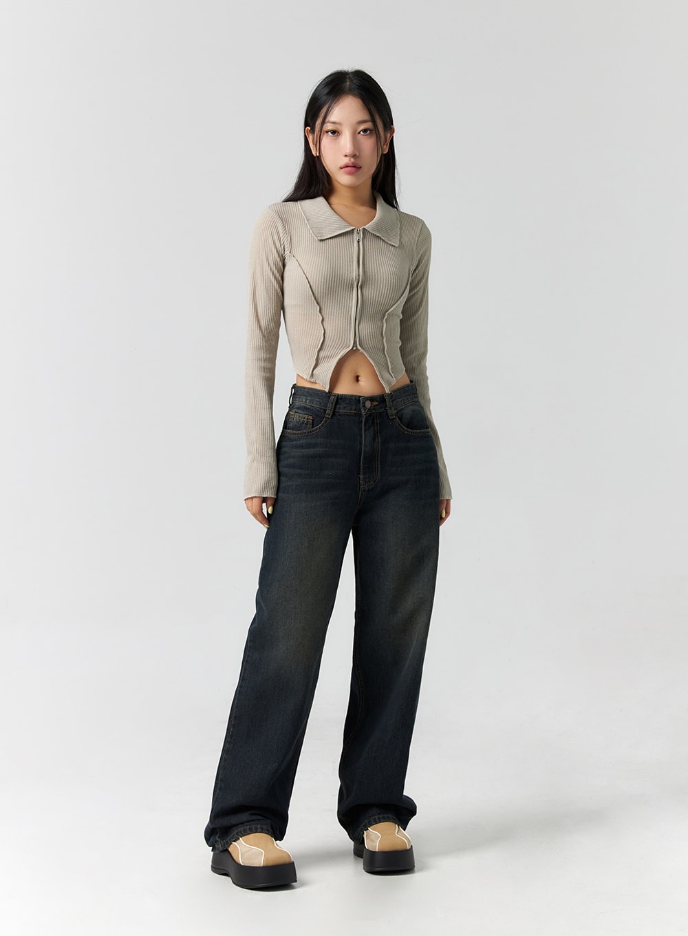 Stitched Zip Crop Top CS308