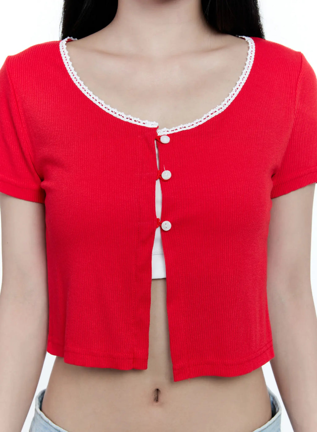 Cropped Button-Up Short Sleeve Cardigan CG512
