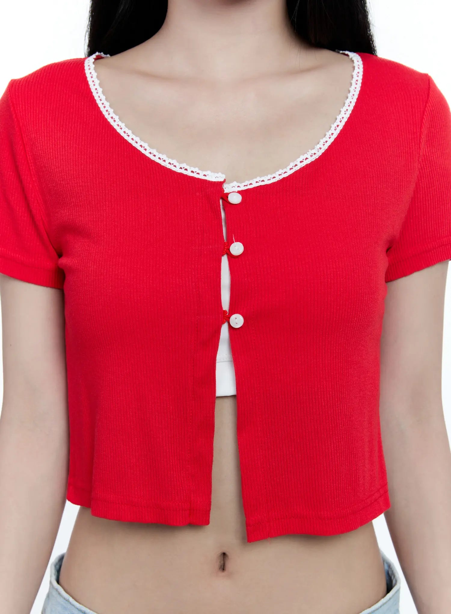 Cropped Button-Up Short Sleeve Cardigan CG512