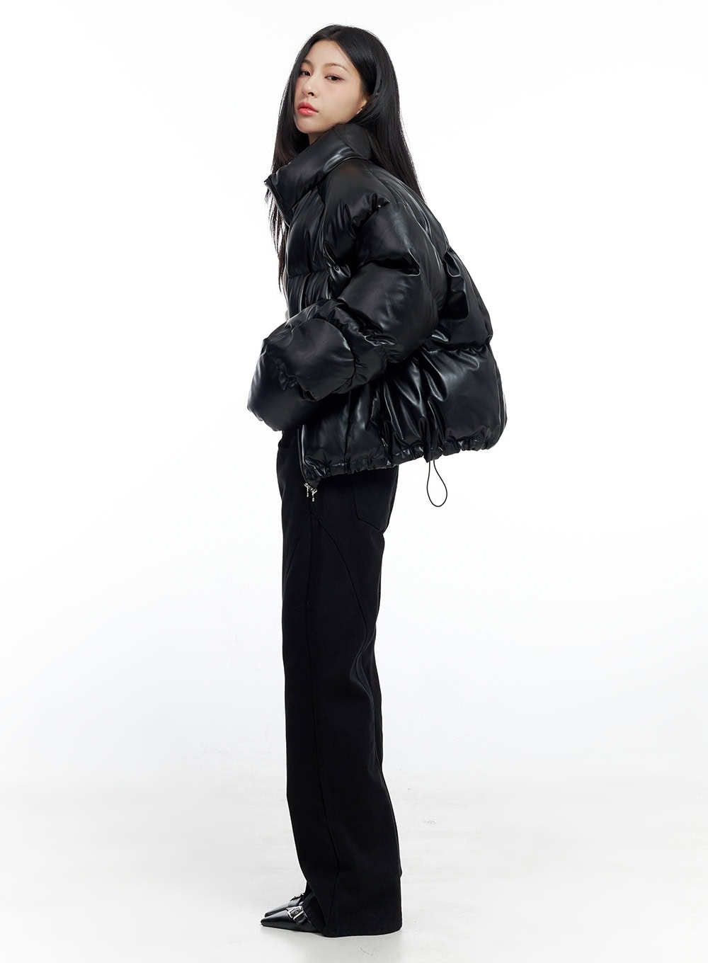 Faux Leather Puffer Jacket CO425