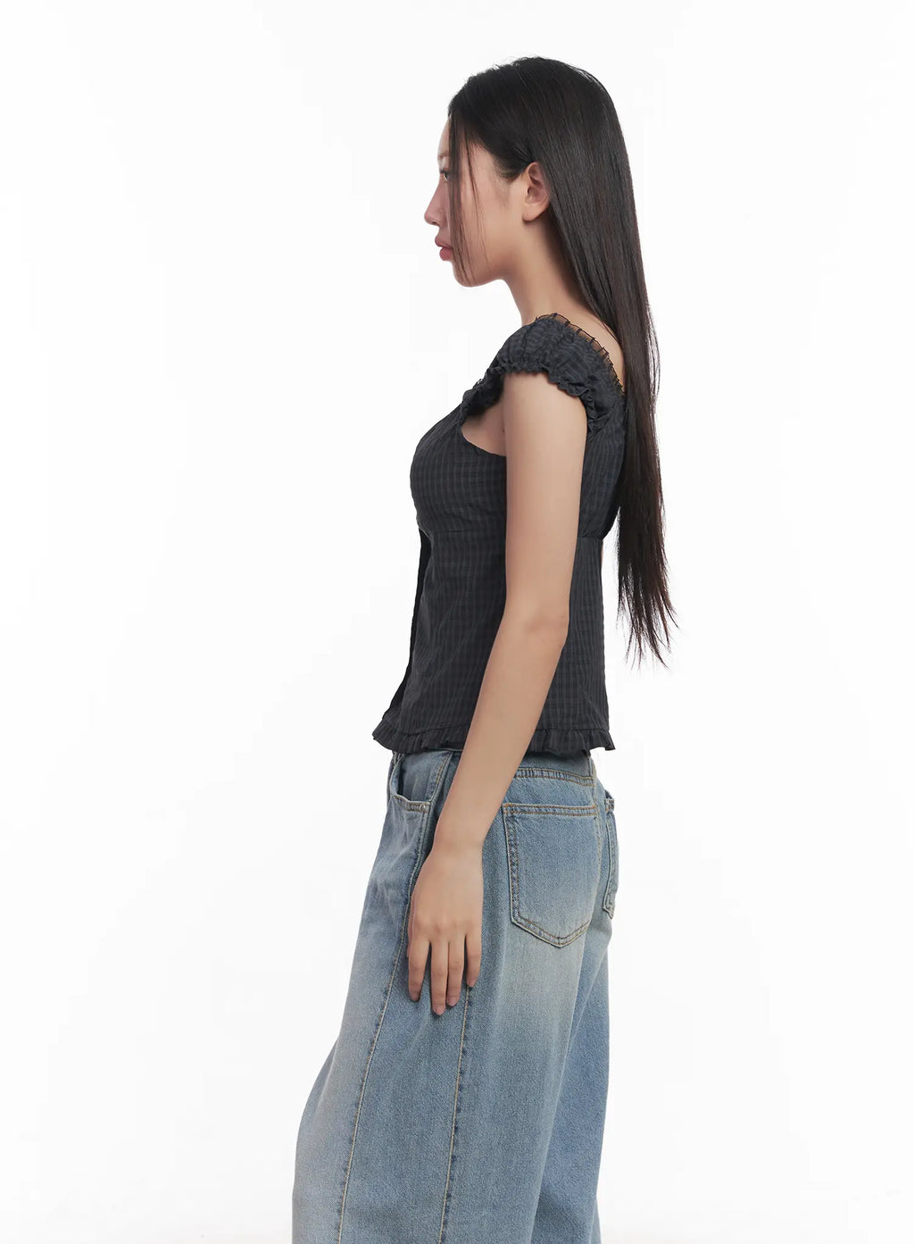 Shirred Frill Sleeveless Top CU516