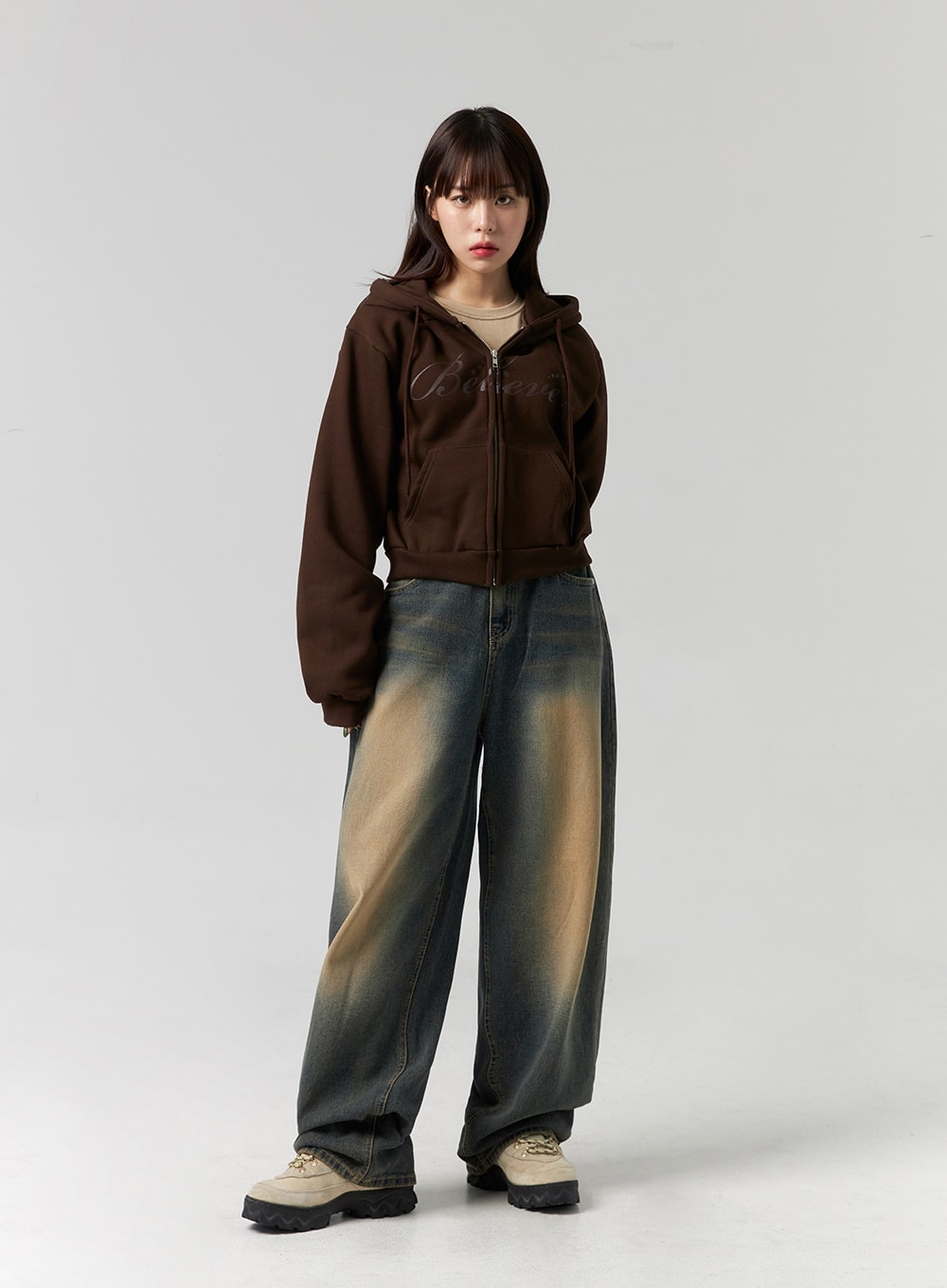 Washed Wide Leg Denim Jeans CG330