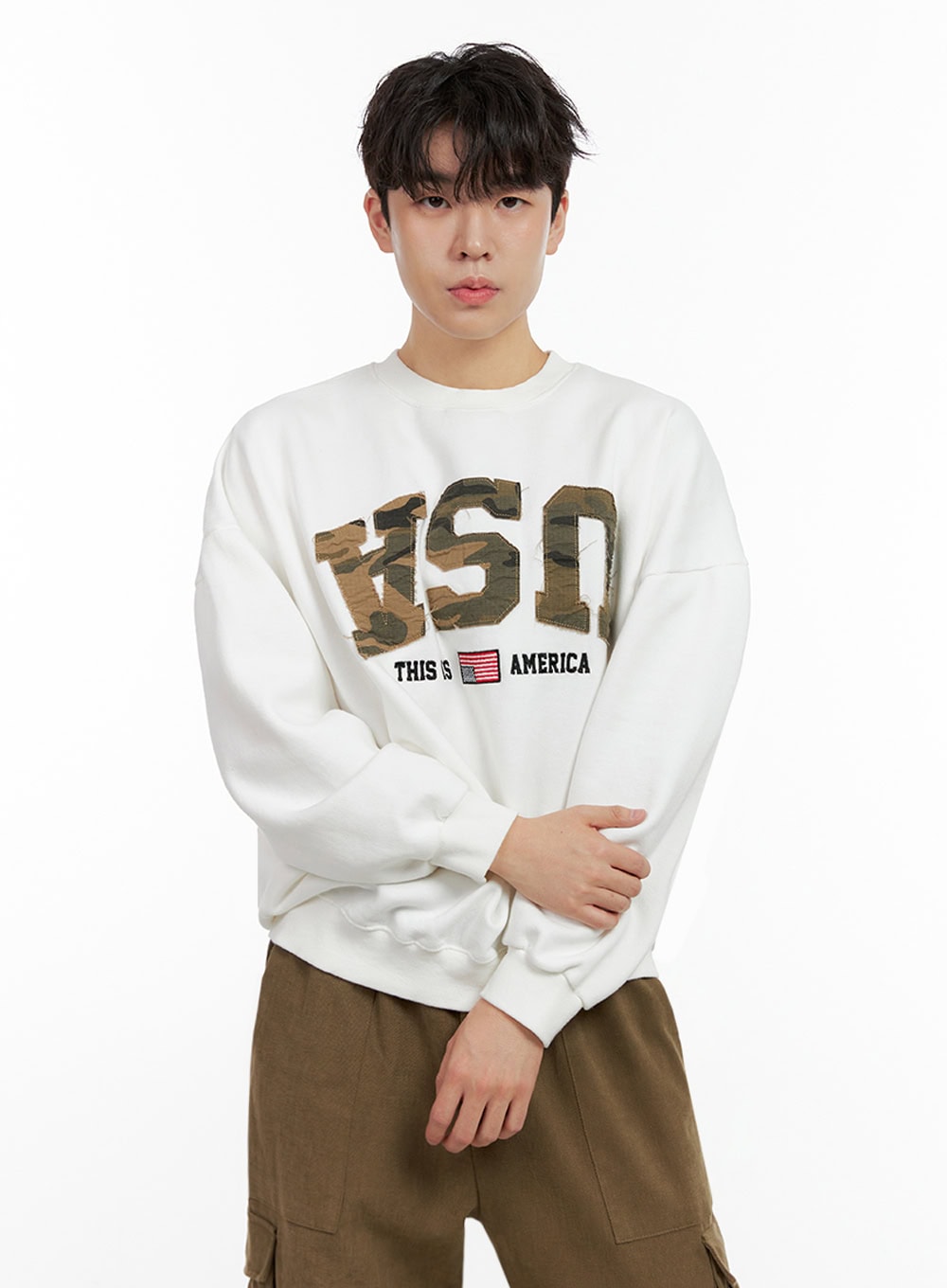 Men's Camo Patch Crewneck Sweatshirt IN422