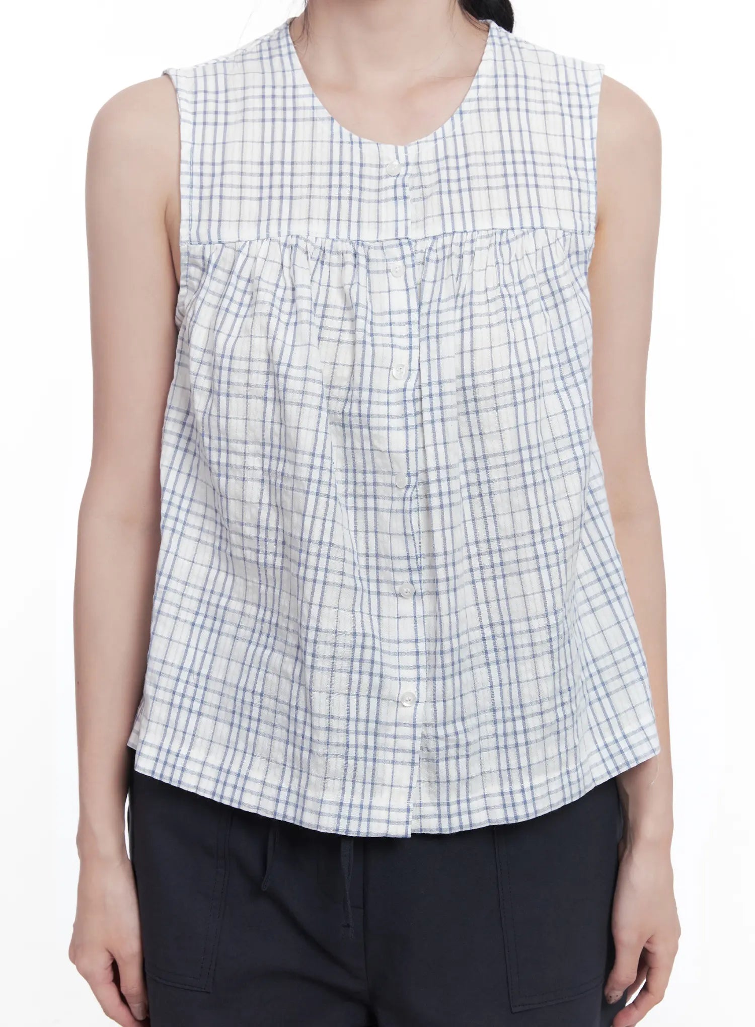 Plaid Sleeveless Blouse CU523