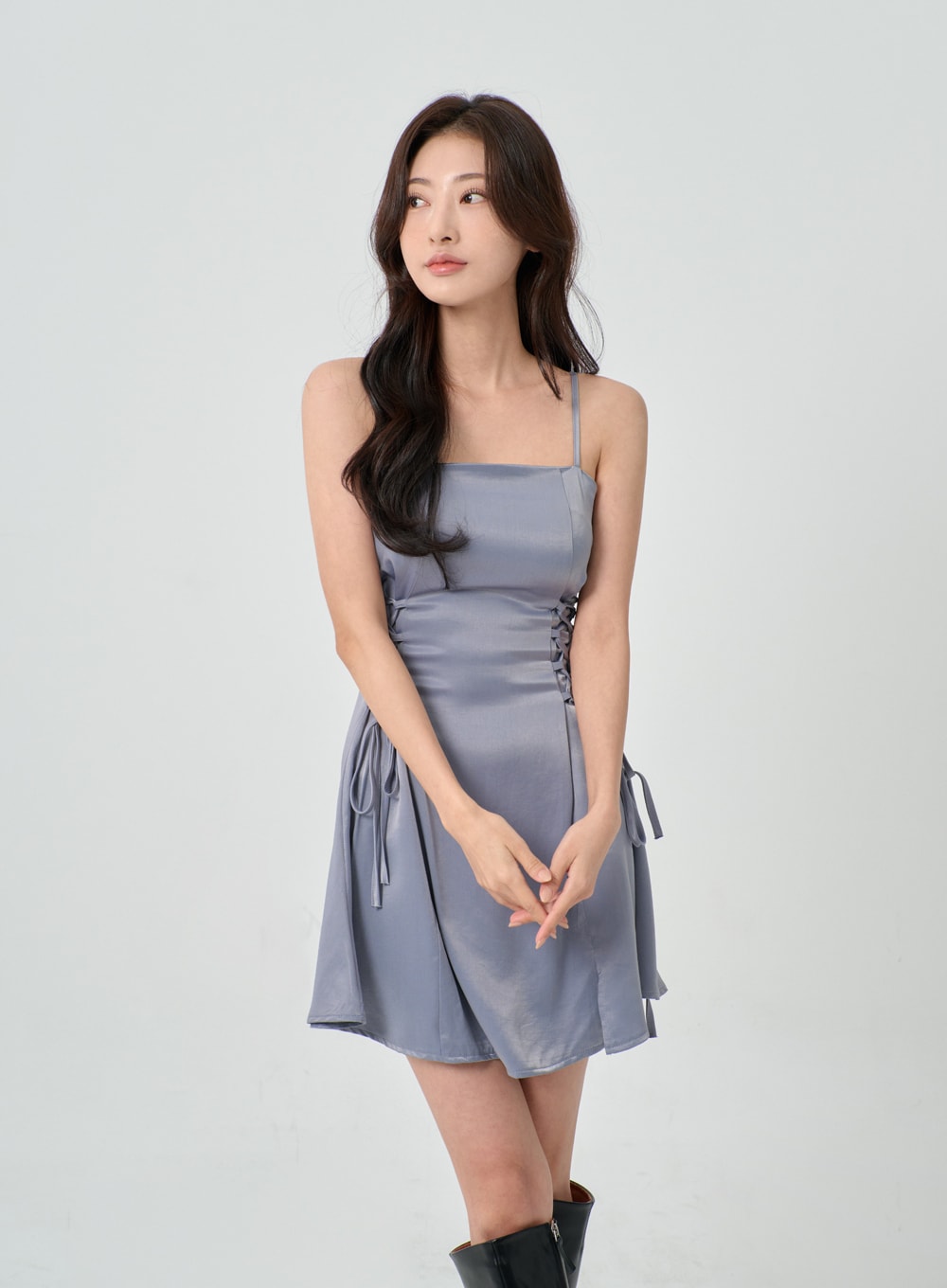 Silky Satin Cross Waist Tie Thin Strap Mini Dress IO27