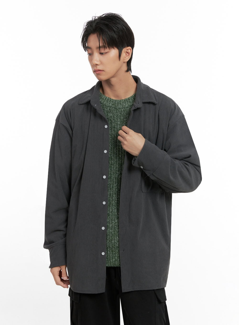 Men's Corduroy Collared Button-Up Shirt ID413