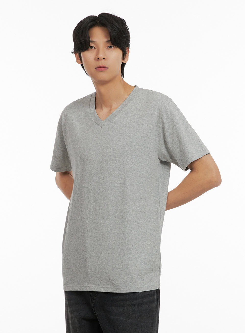 Men's Basic V-Neck T-Shirt (Gray) IY410