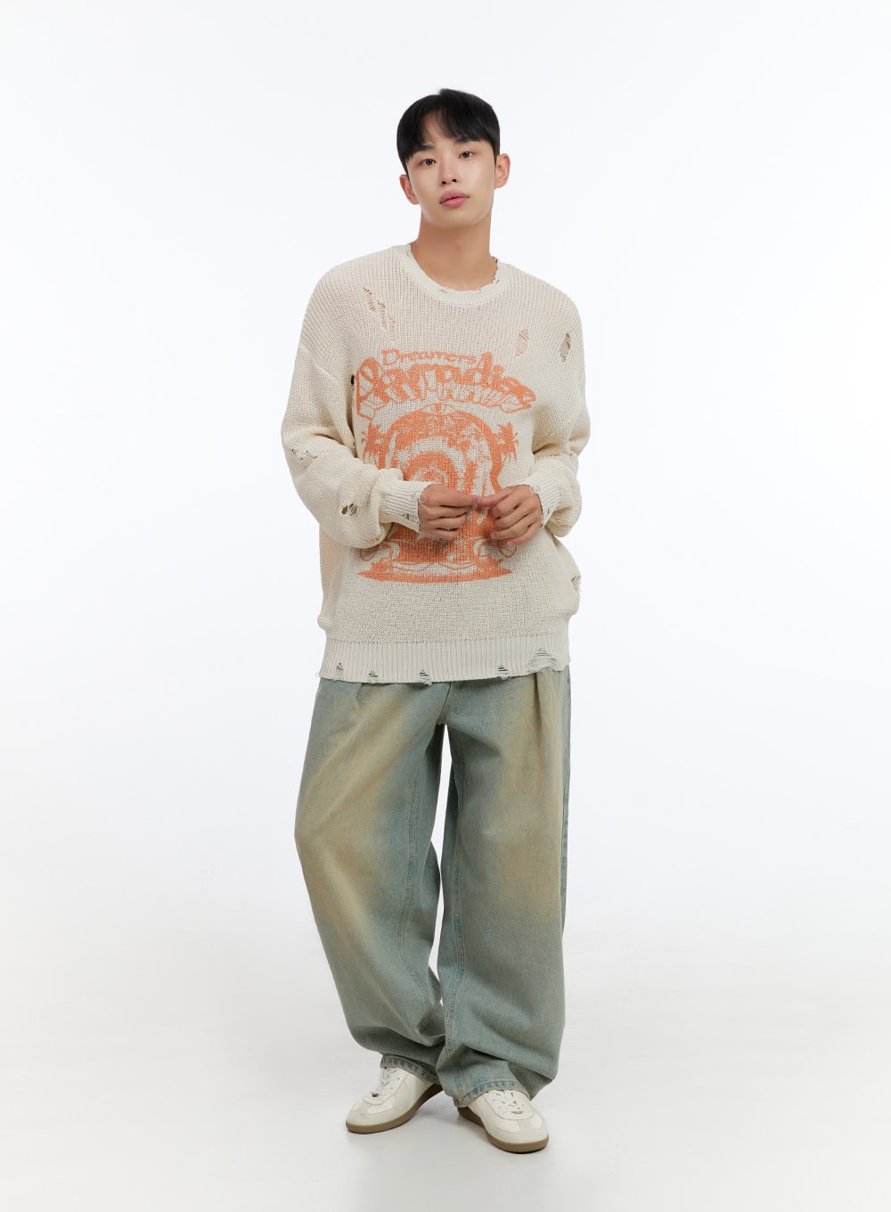 Men's Washed Cotton Wide Fit Jeans IS412