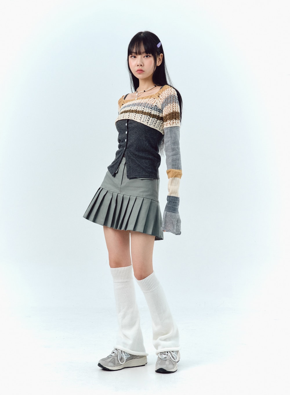 Pleated Cotton Mini Skirt IG303