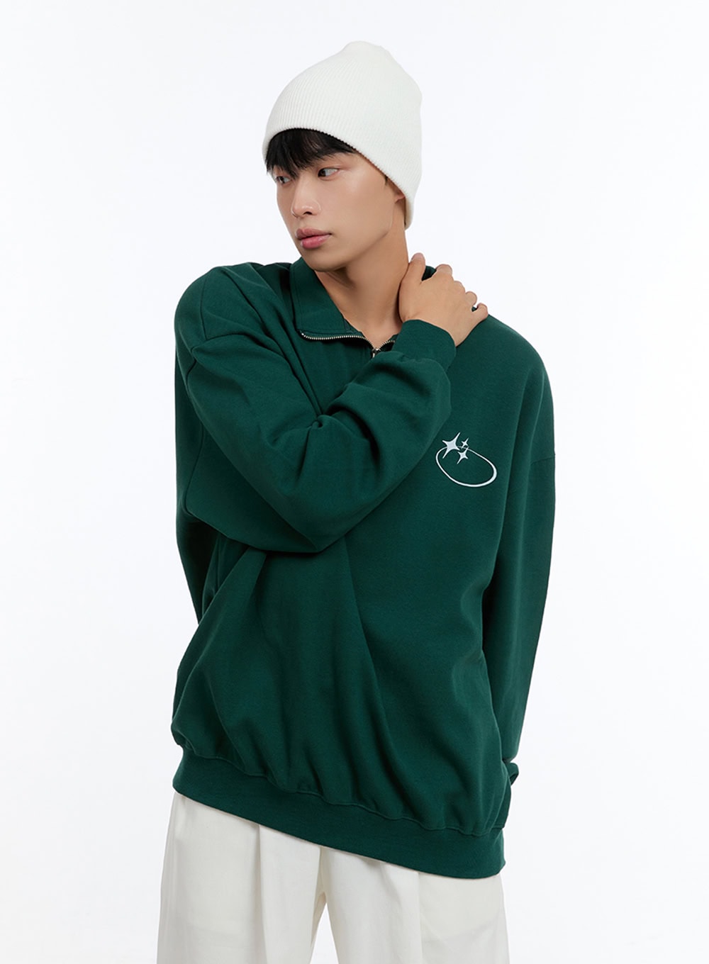 Men's Classic Cotton Half-Zip Graphic Hoodie (Green) IS413