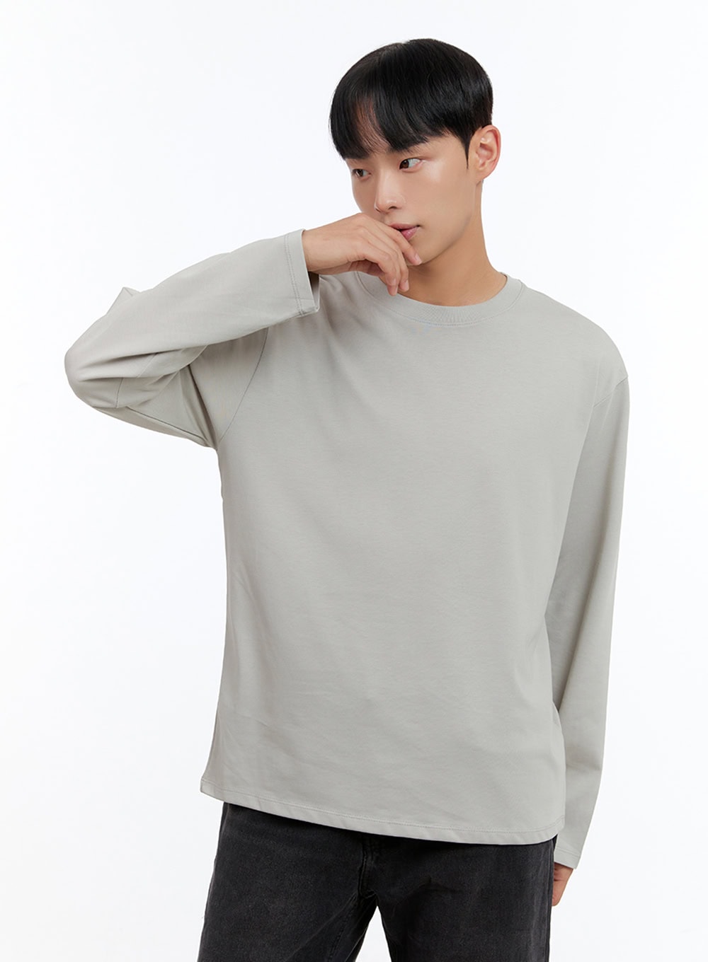 Men's Basic Cotton Long Sleeve T-Shirt (Gray) IS412