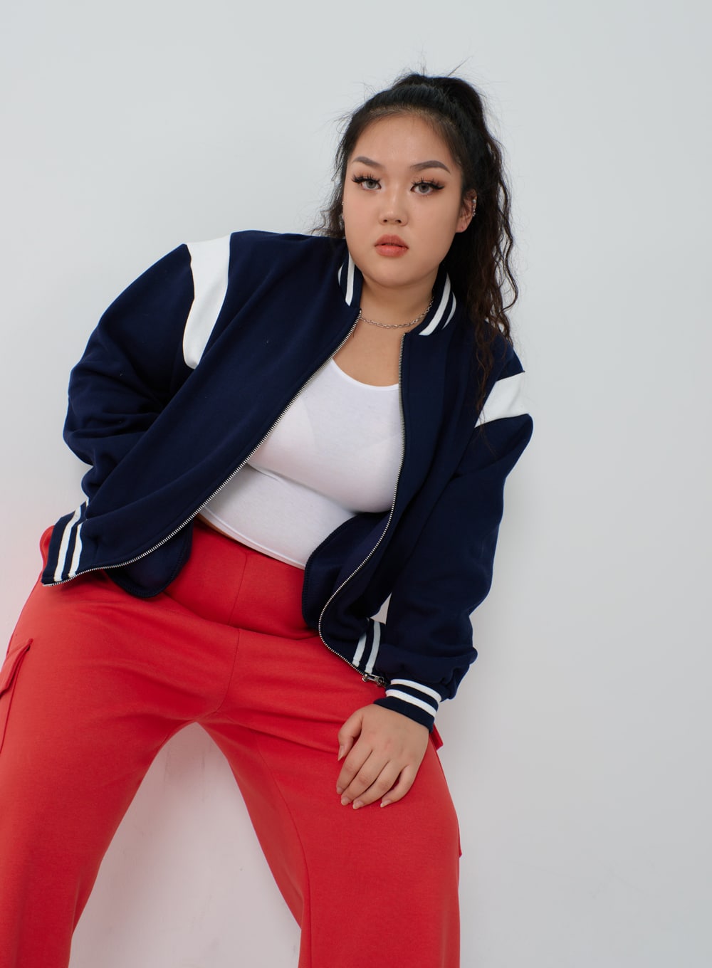 Plus Two Color Zipper Sweatshirt ID27