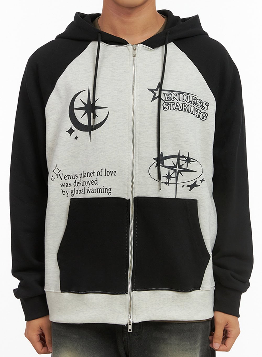 Men's Mixed Color Graphic Zip-Up Cotton Hoodie IS420