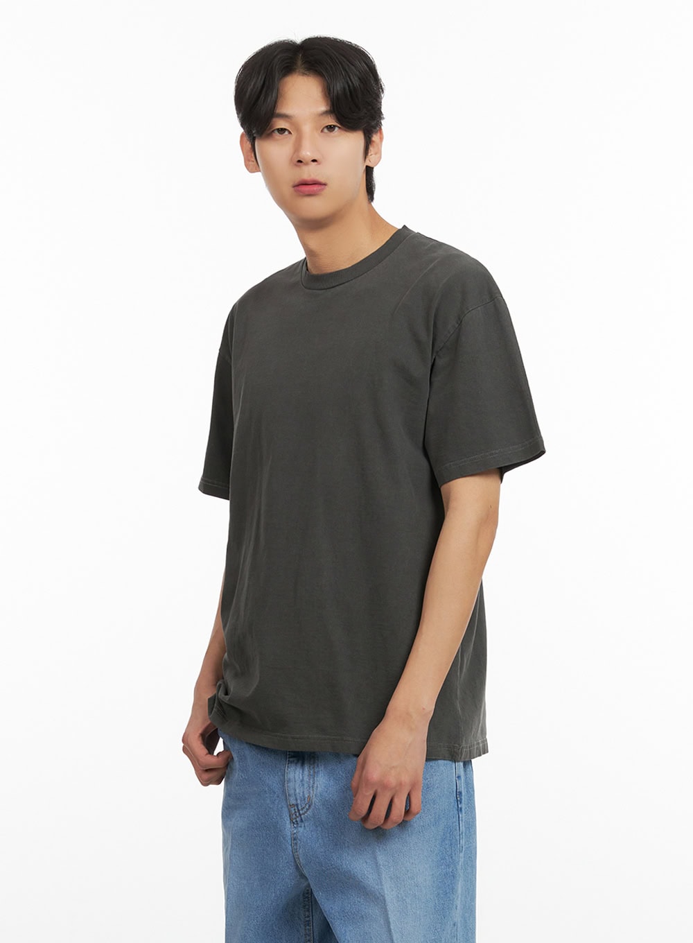 Men's Cotton Washed Round Neck T-Shirt (Black) IY431