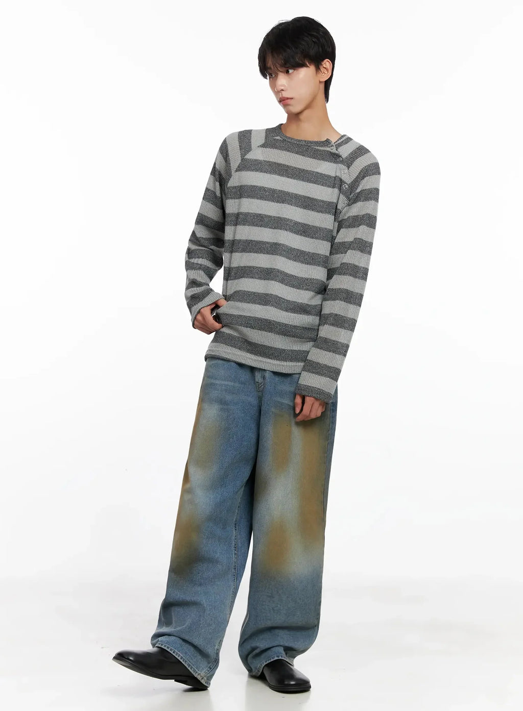 Men's Striped Snap Button Long Sleeve Shirt IO516