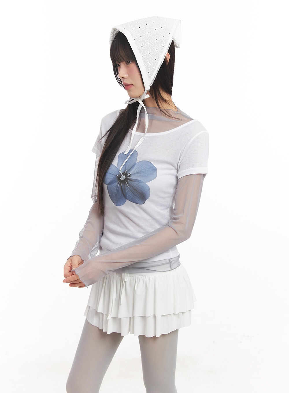 Sheer Flower Graphic Top CA522