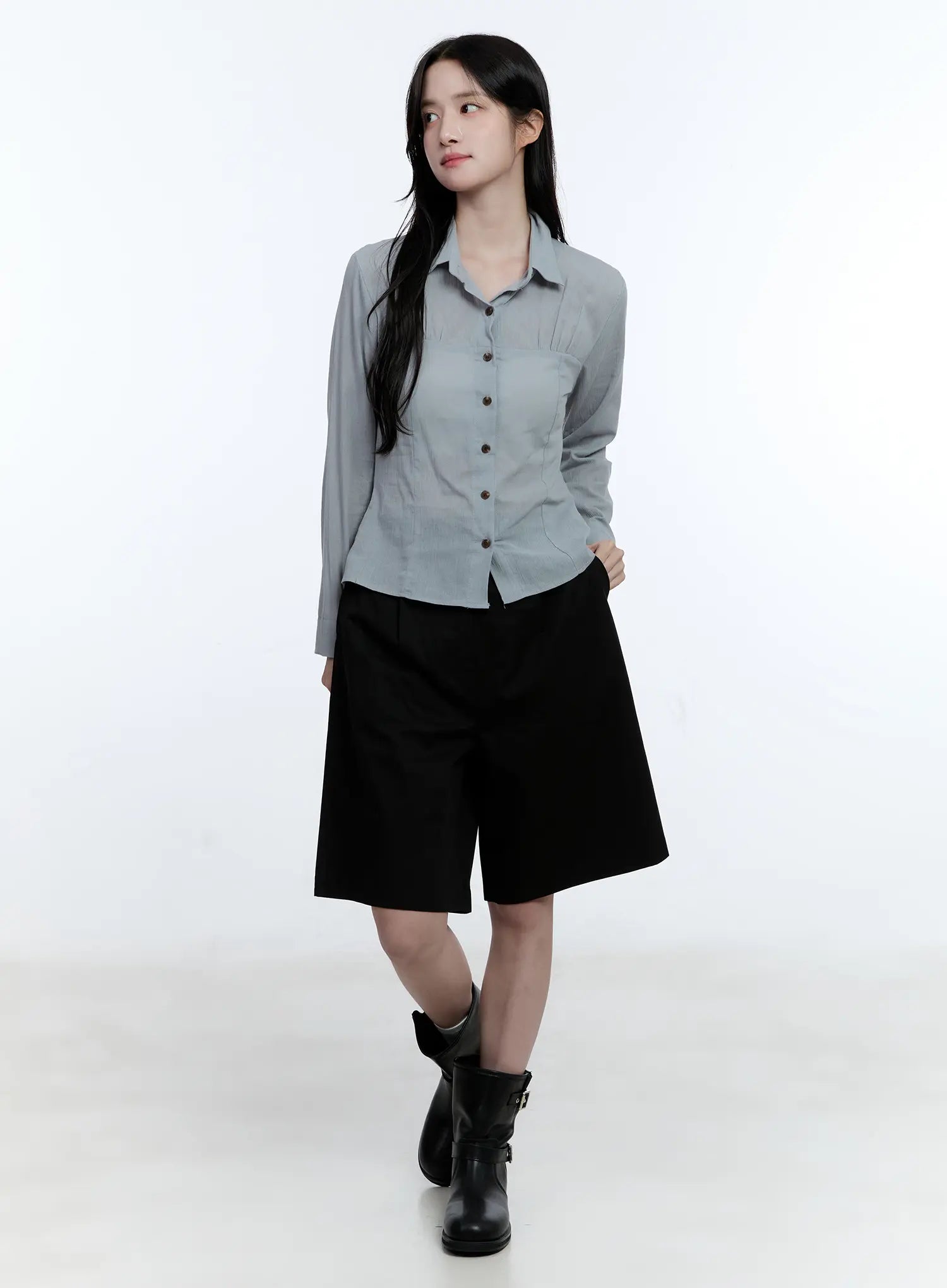 Collared Shirred Blouse CG513