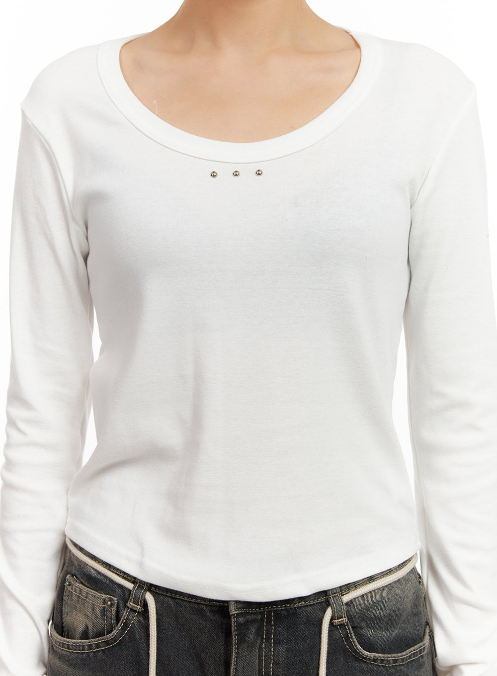 Cotton Blend Solid U Neck Top CD410