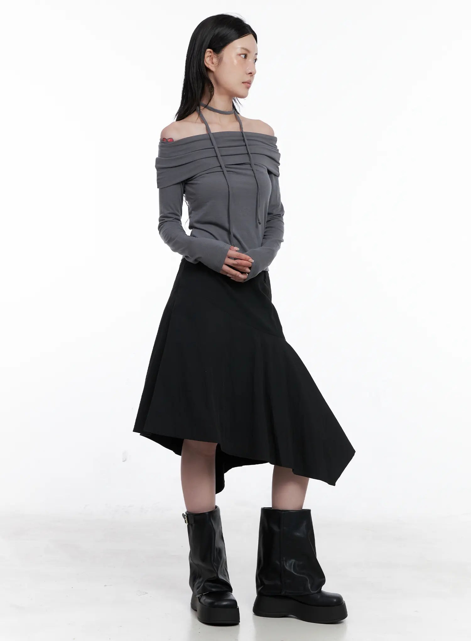 Off-Shoulder Top & Thin Scarf  Set CS526