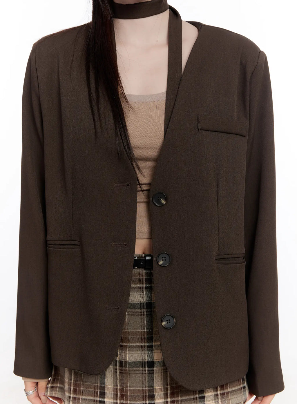 Chic Shoulder Pad Tie Blazer CO501