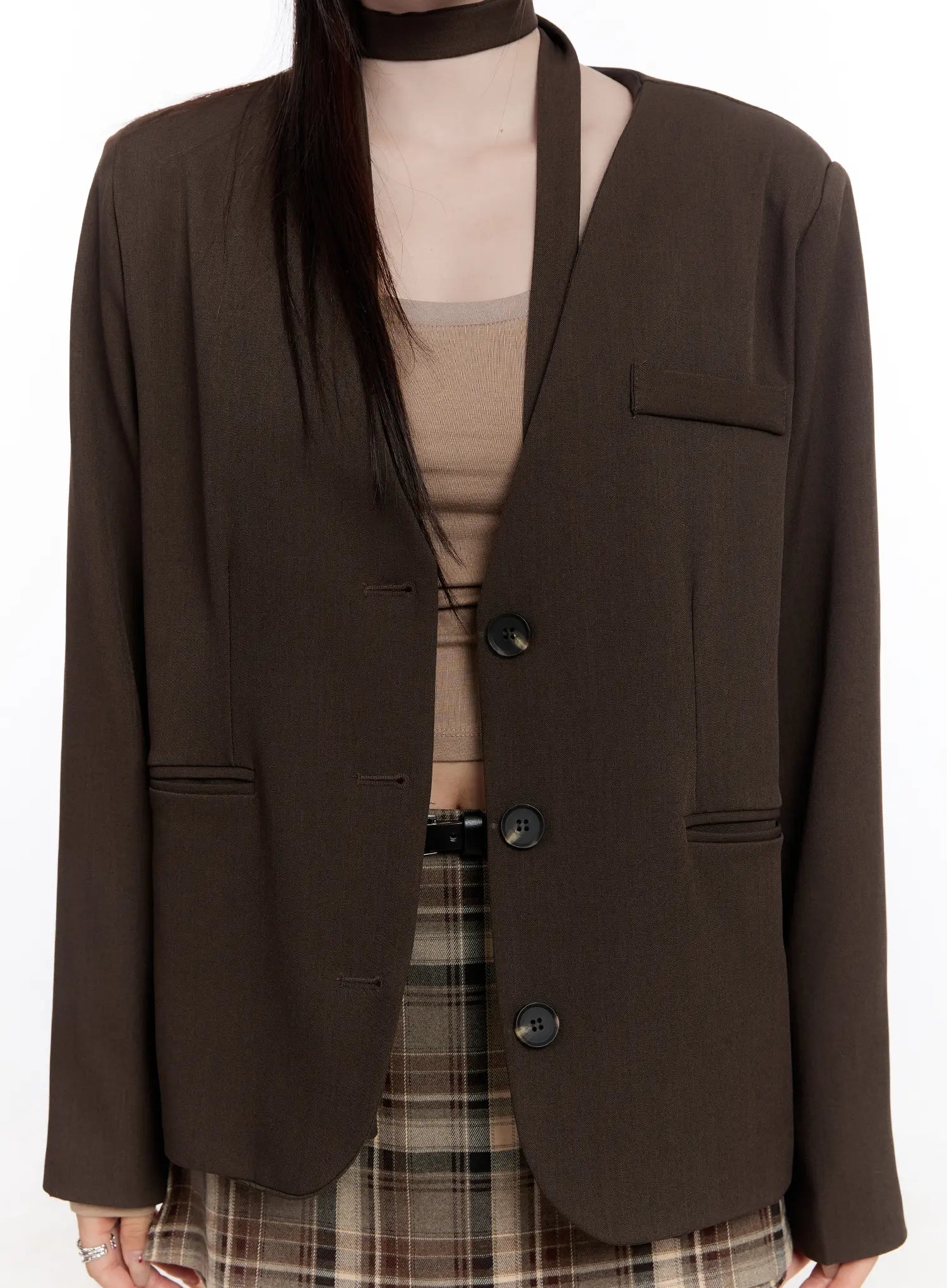 Chic Shoulder Pad Tie Blazer CO501