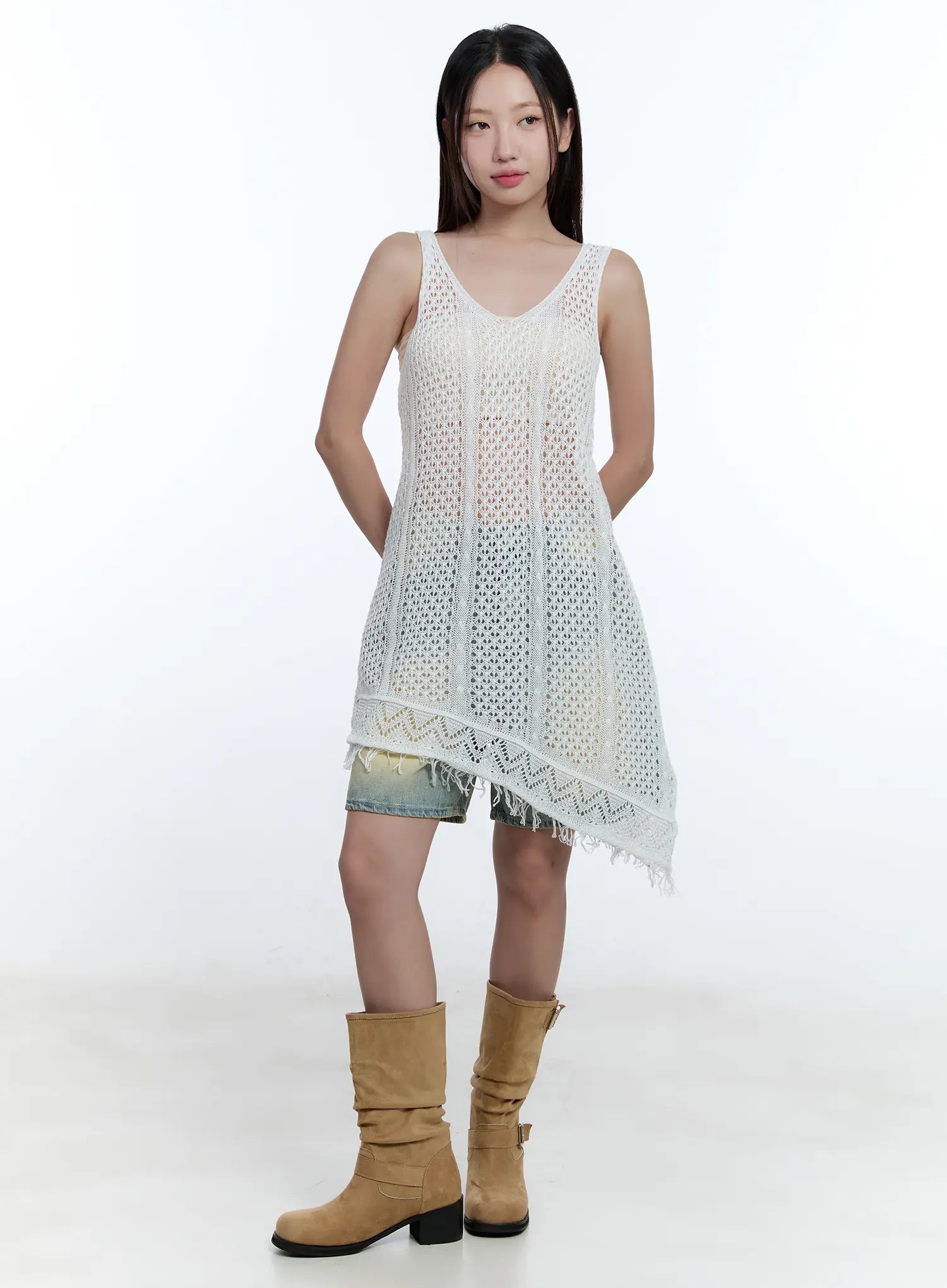 Tassel Asymmetric Midi Dress CU527