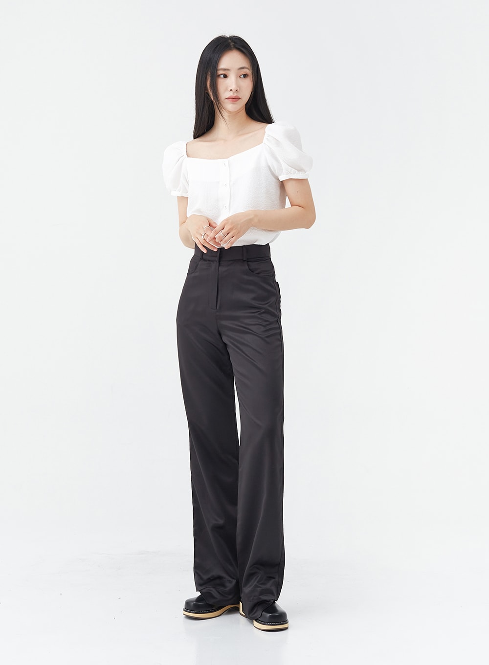 Satin Slit Straight Fit Tailored Pants OG10