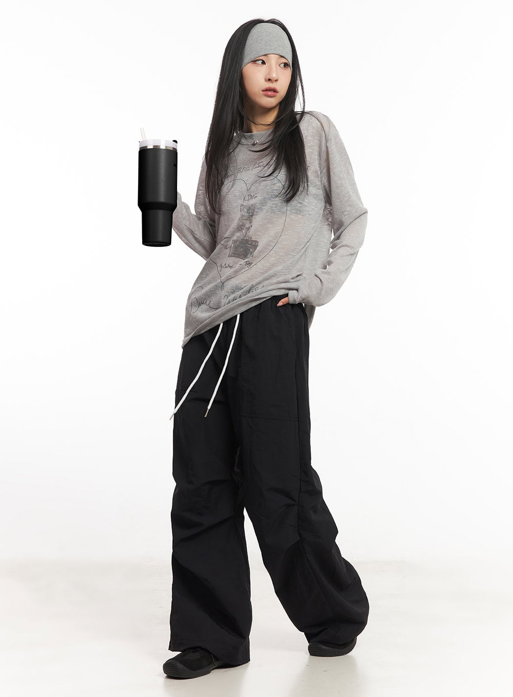 Sheer Art Graphic Long-Sleeve Top CA504