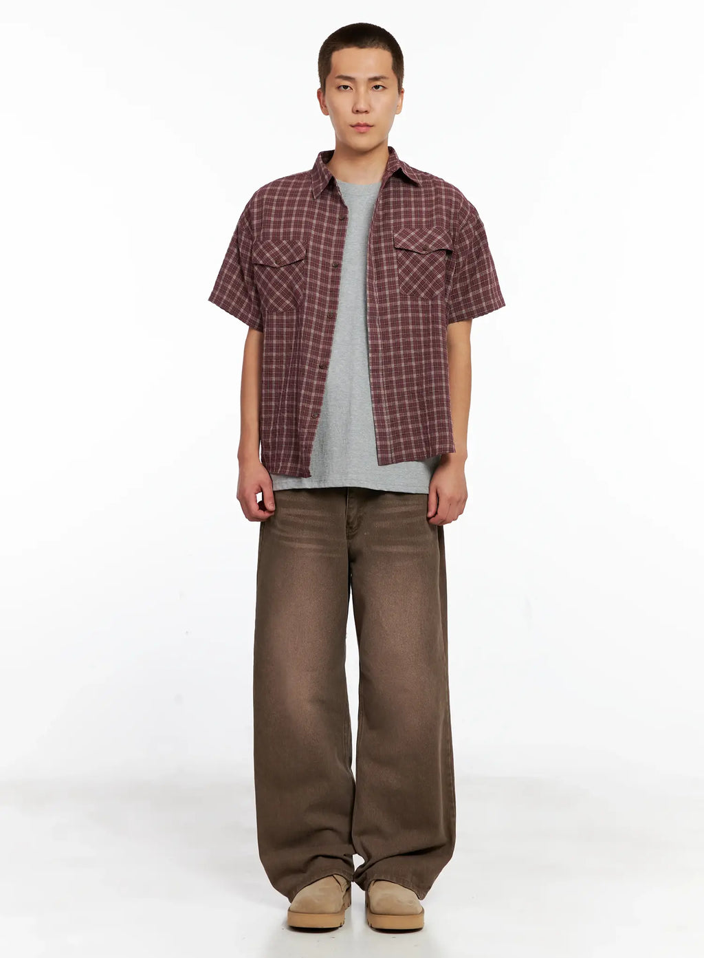 Men's Plaid Short-Sleeve Flannel Shirt IG511