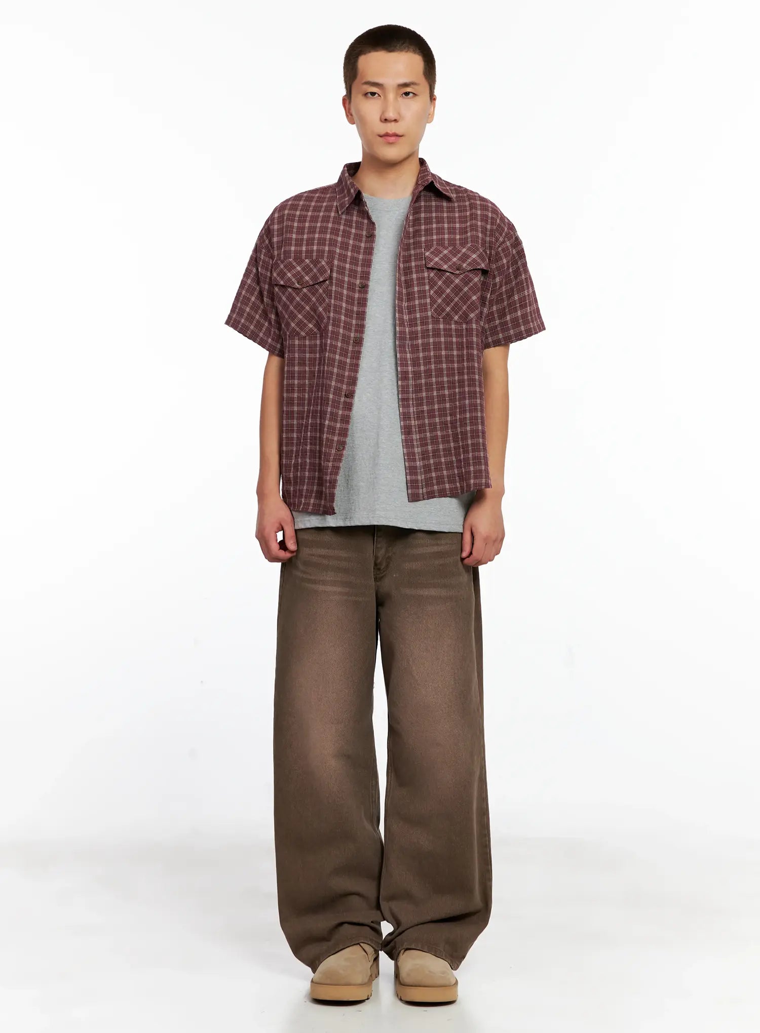 Men's Plaid Short-Sleeve Flannel Shirt IG511