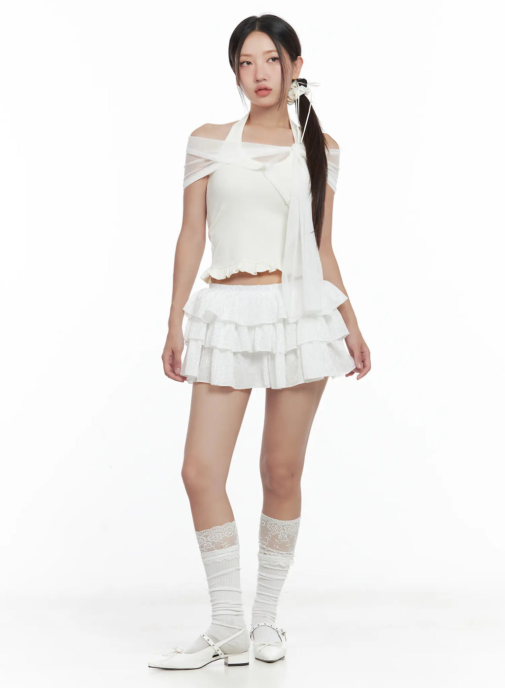 Floral Embroidered Ruffle Mini Skirt CL509