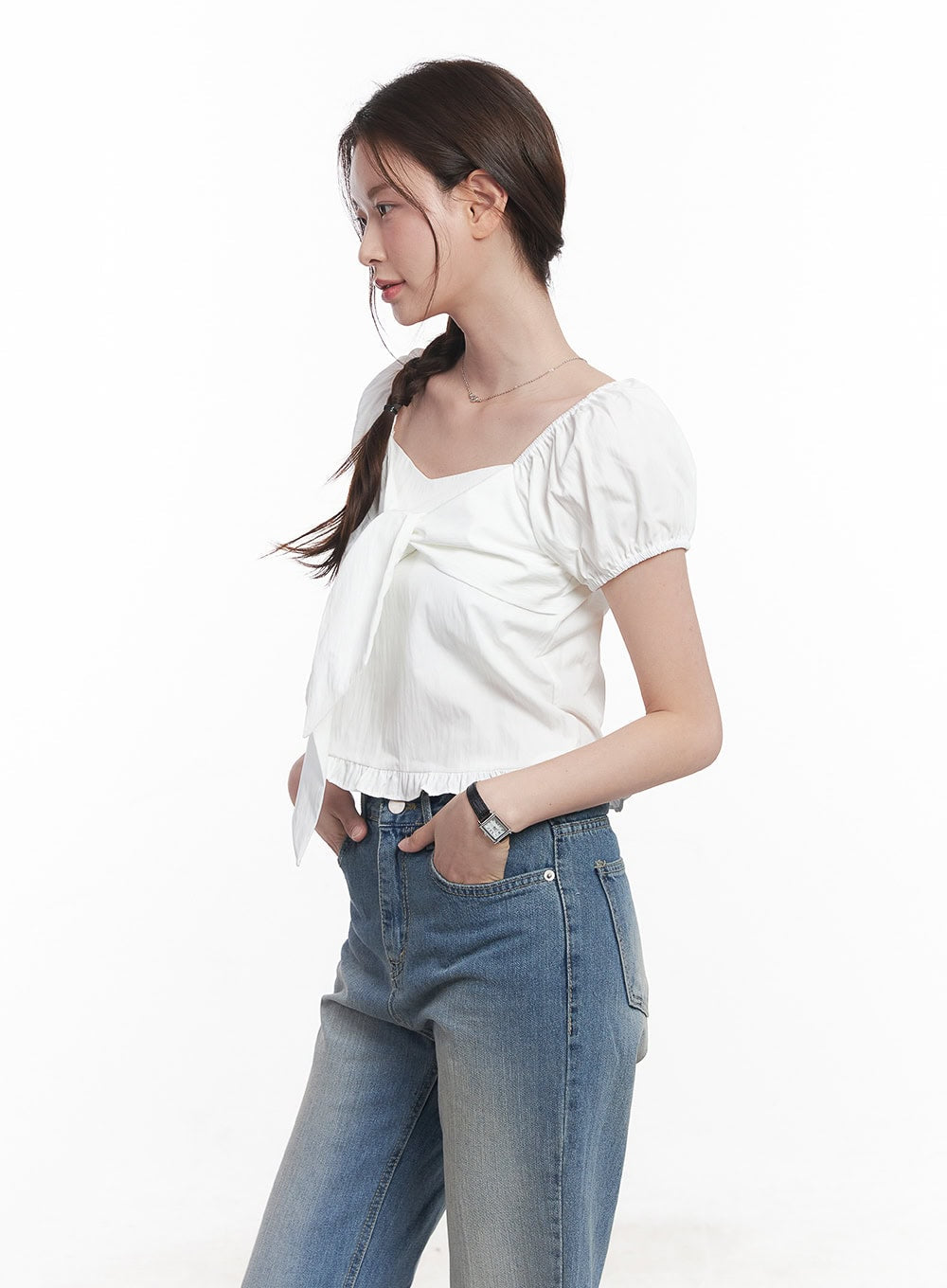 Ribbon Frill Square-Neck Top CY515