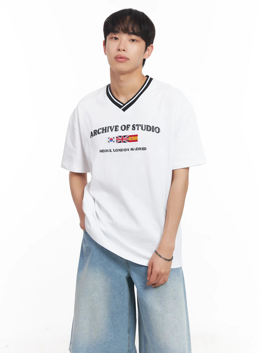 Men's V-Neck Two-Tone Tee IU518
