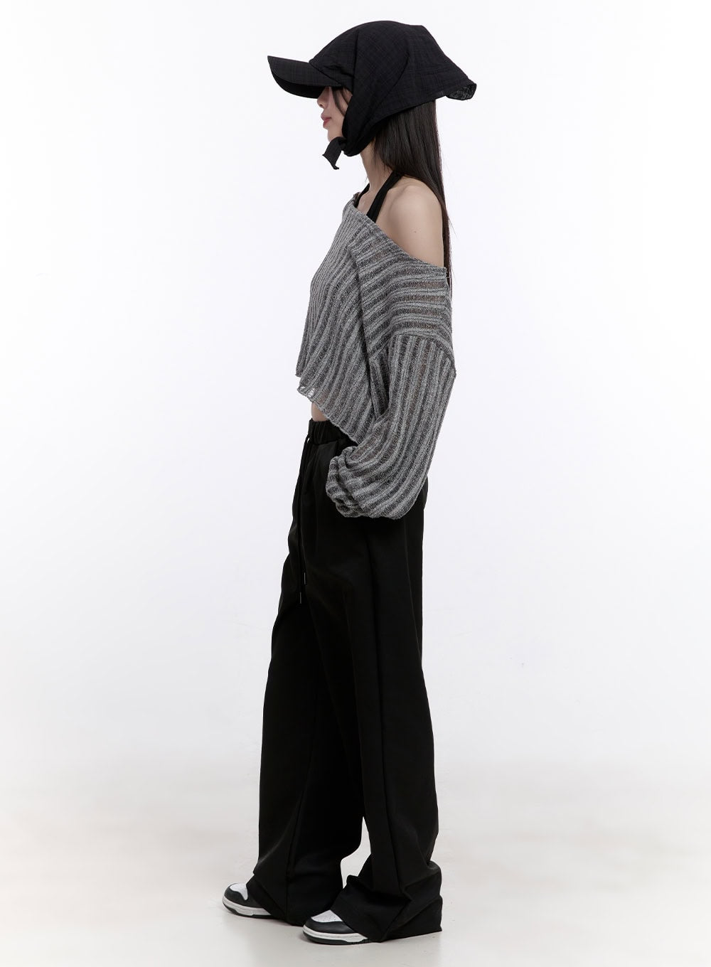 Sheer One-Shoulder Crop Sweater CF511