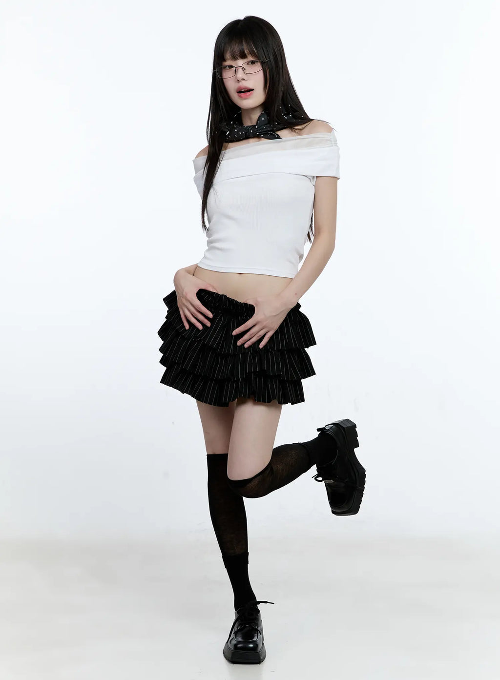 Off-Shoulder Ribbed Knit Top CG507