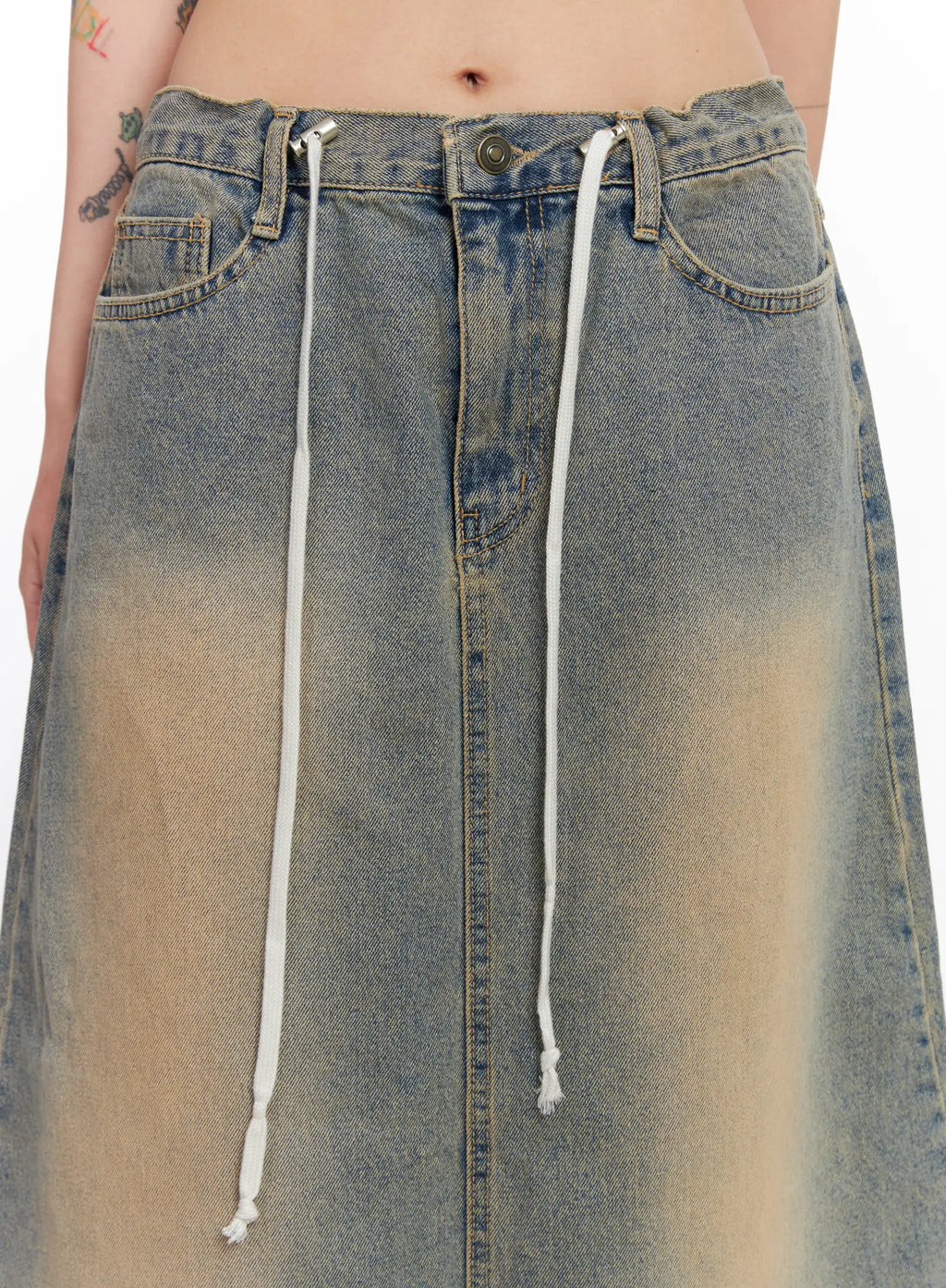 Asymmetric Ruffled Denim Maxi Skirt CO507