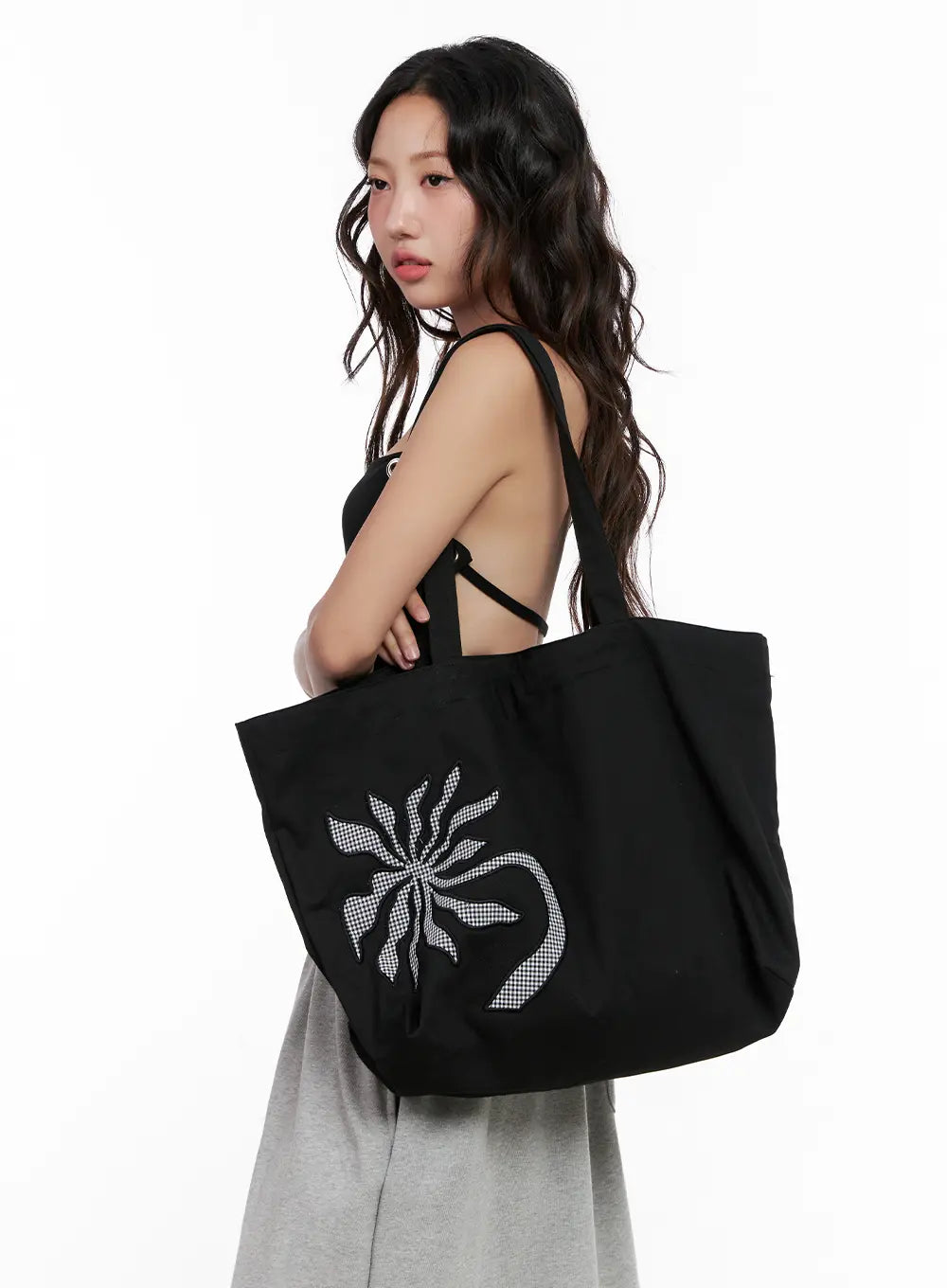 Gingham Patch-Accent Tote Bag CL522