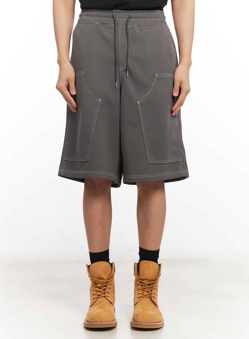 Men's Stitched Carpenter Wide-Leg Jorts (Dark Gray) IM519