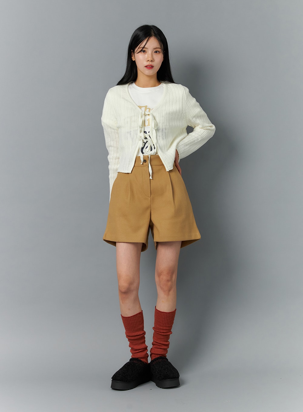 Tie V-Neck Ribbed Cardigan ON324