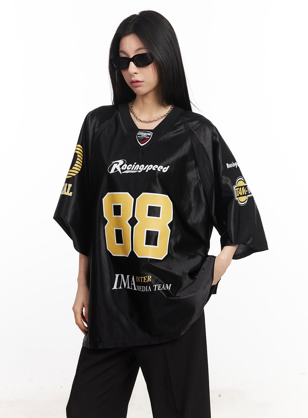 Glossy Oversize Jersey Top CA516