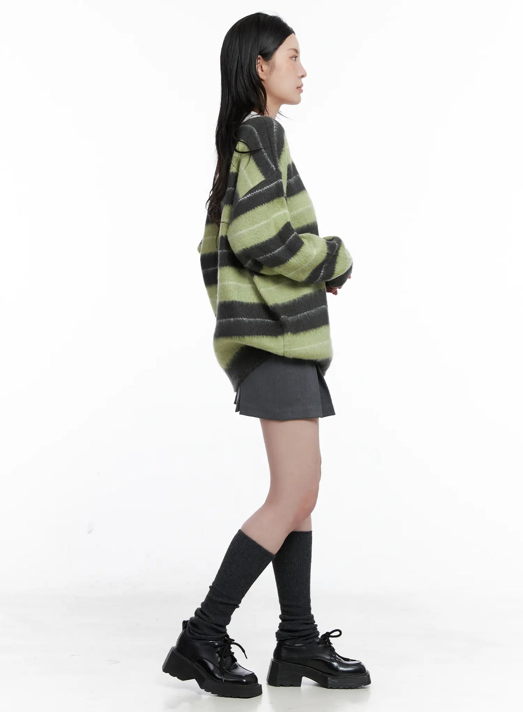 Striped Fuzzy Collared Knit Sweater CS529