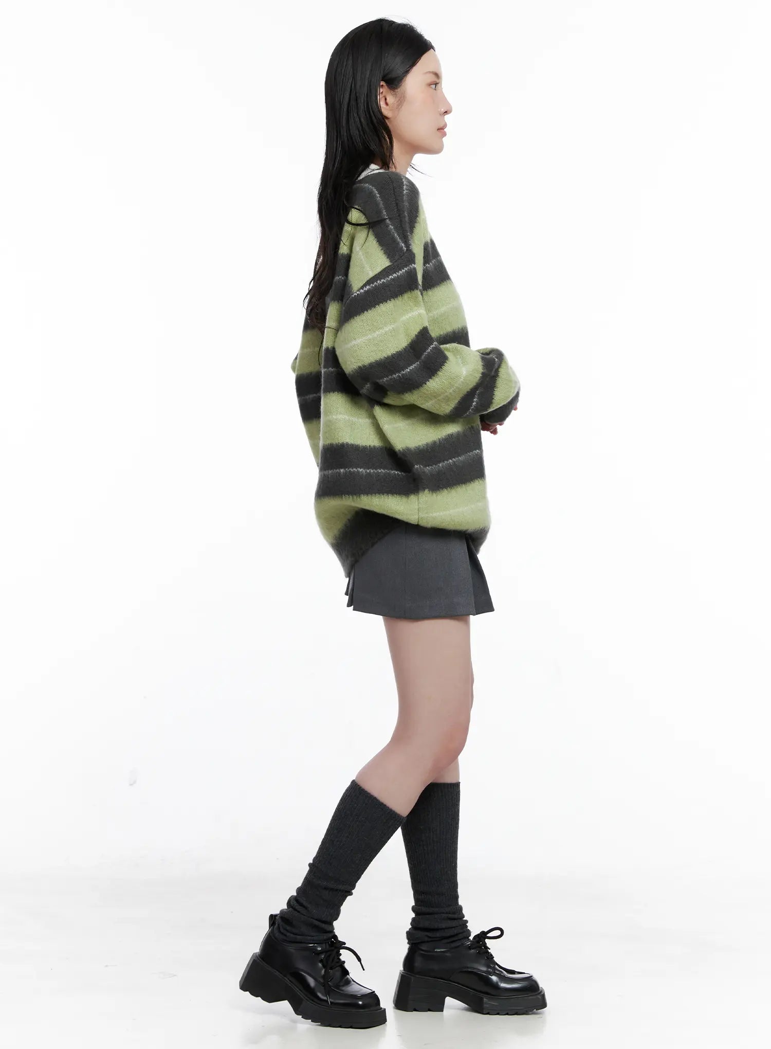 Striped Fuzzy Collared Knit Sweater CS529