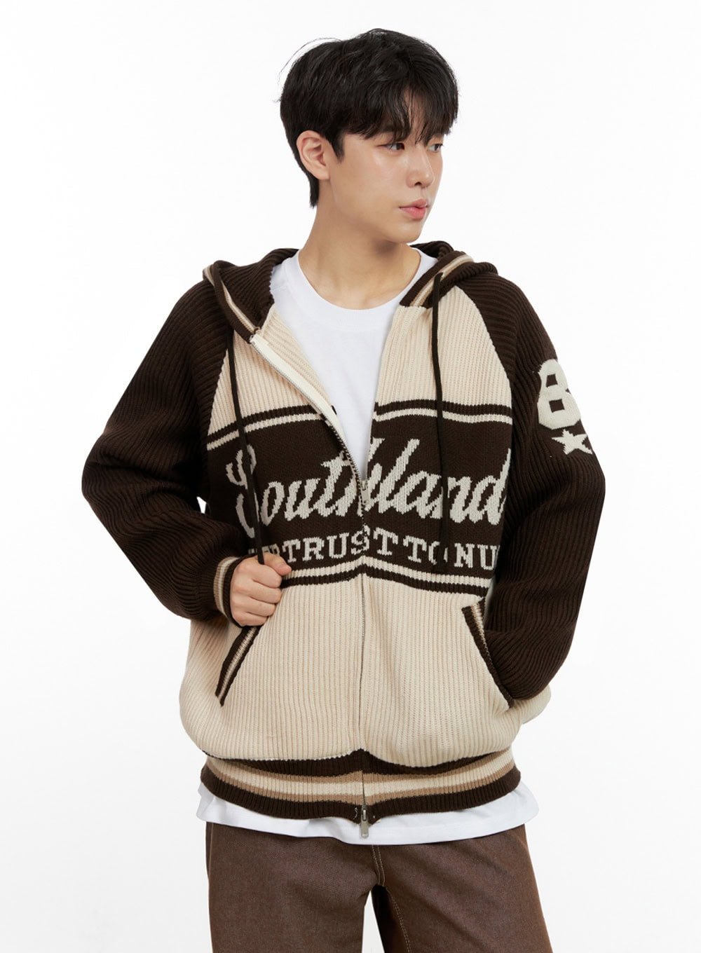 Men's Zip-Up Acrylic Hooded Sweater IN422