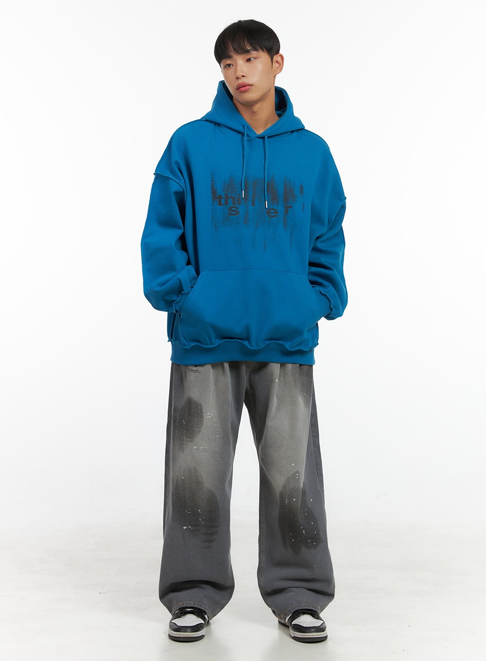 Men's Printed Wide Fit Pintuck Washed Jeans IS419