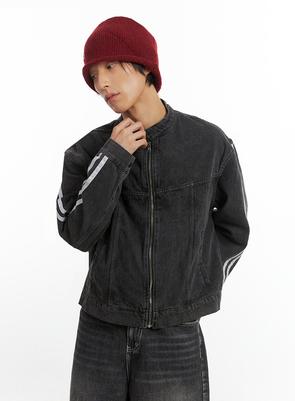 Men's Striped Button Denim Jacket IO417