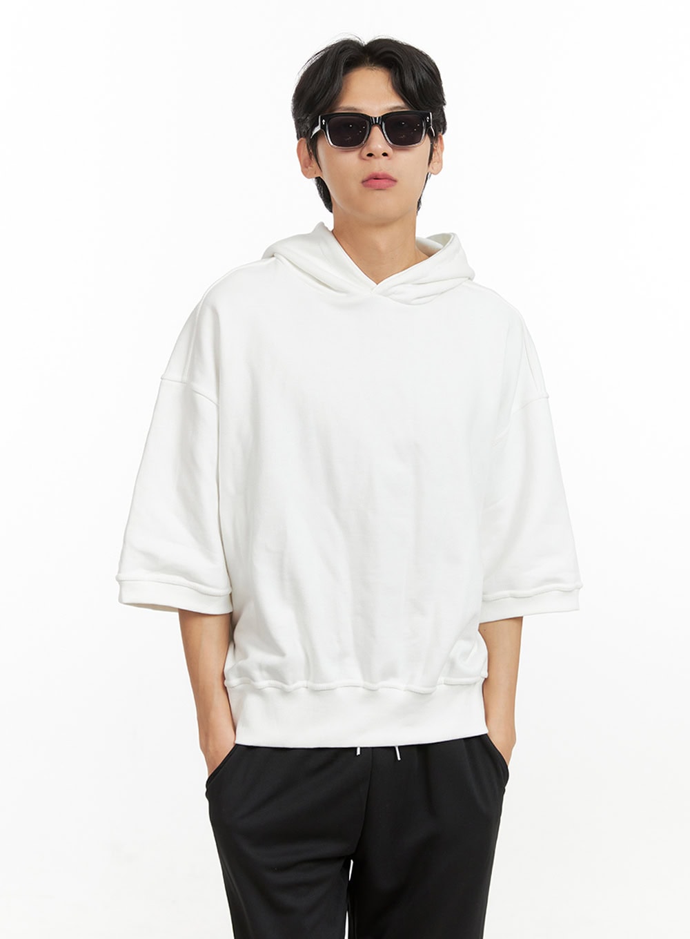 Men's Cozy Boxy Fit Hooded Sweatshirt (White) IU405