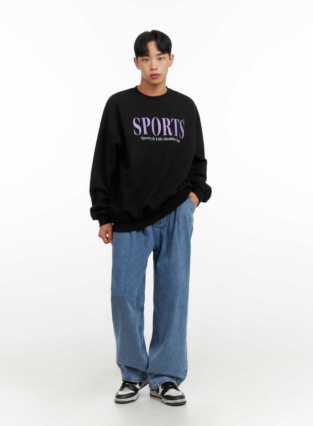 Men's Graphic Lettering Crewneck Sweatshirt (Black) IU412